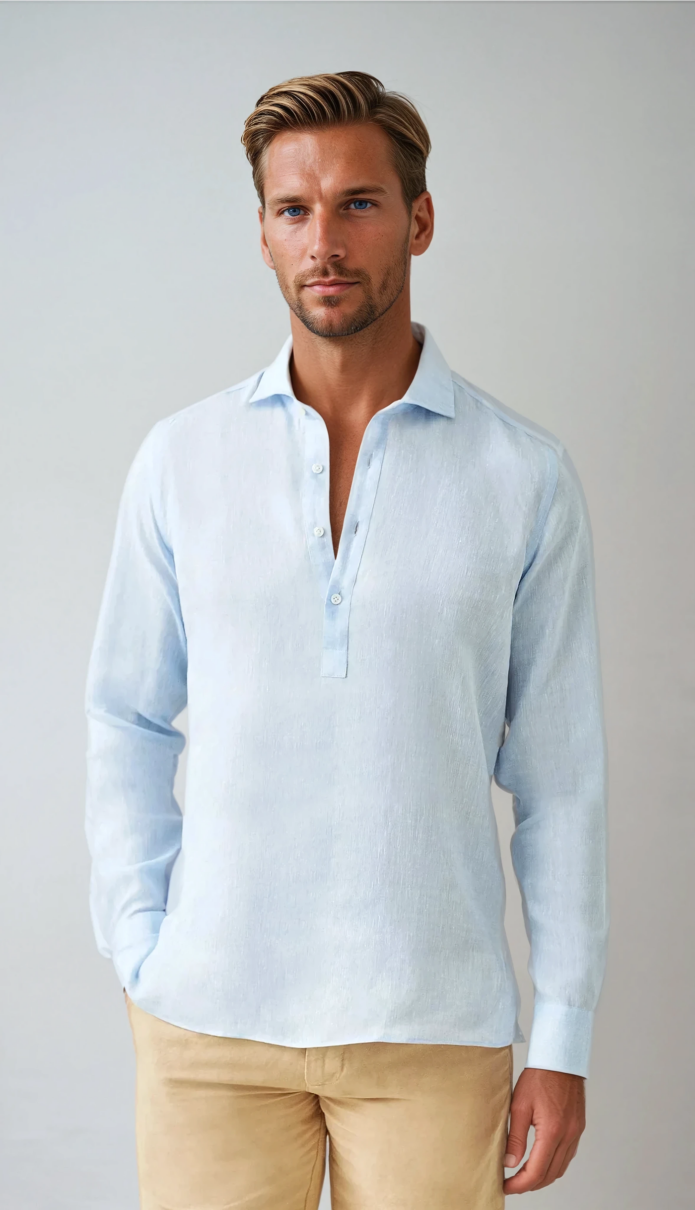 Chemise en lin à col cassé - Bleu clair