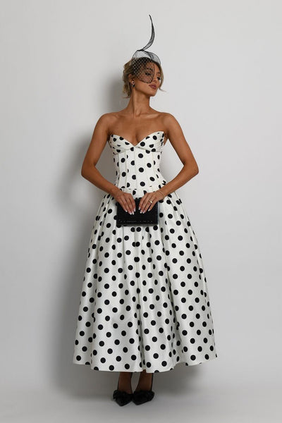 White Polka Dot Bandeau Midi Dress